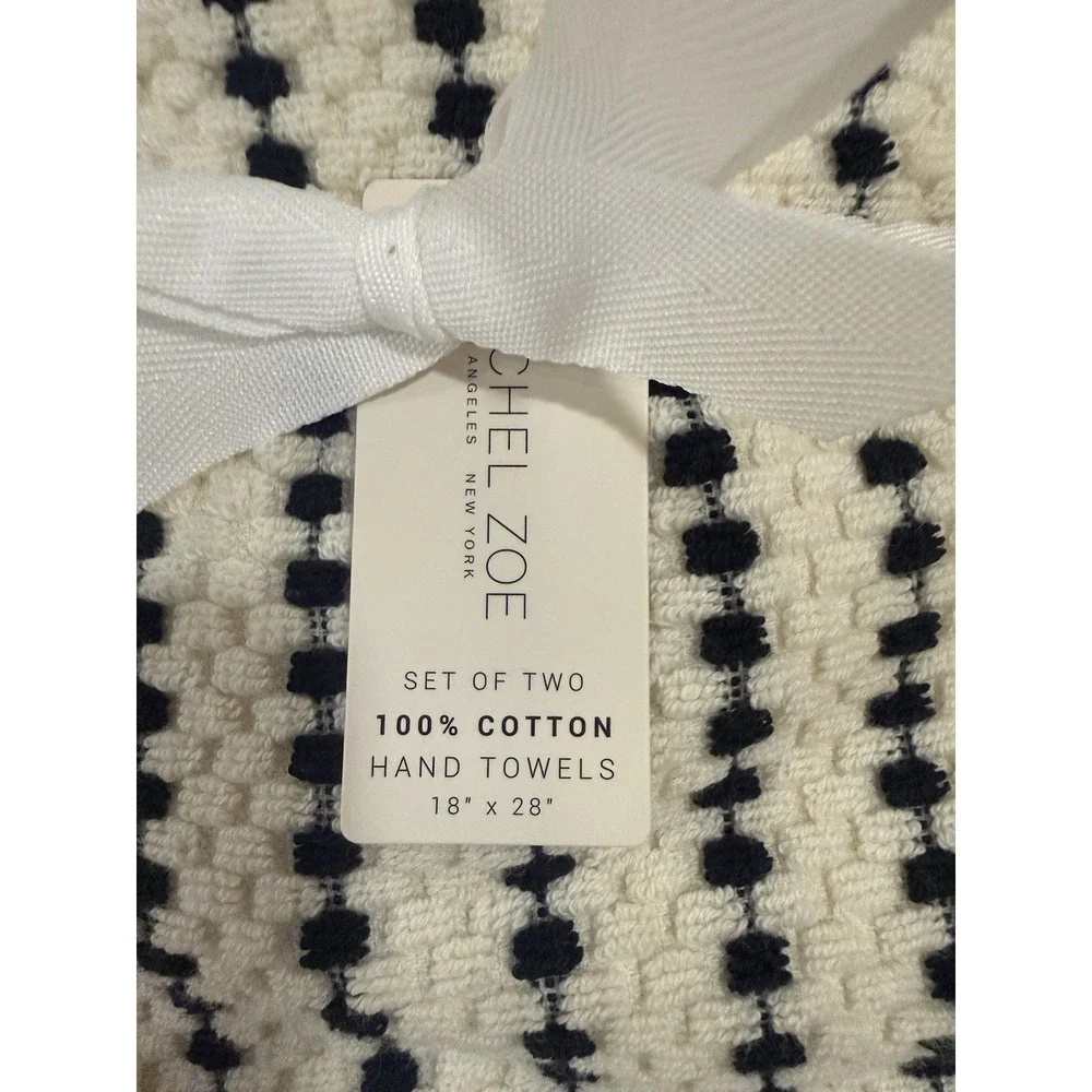 NEW Rachel Zoe Black & Off White COTTON 2 BATH  2 HAND TOWELS New